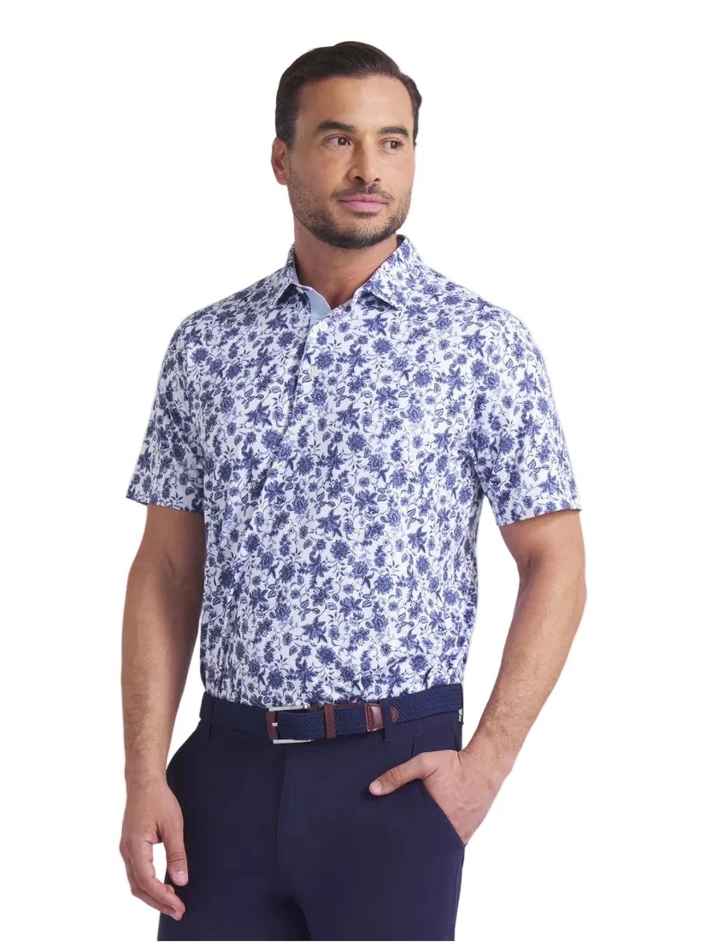 Puma Men's CLOUDSPUN Carmela White and Blue Floral Polo